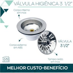 Válvula Americana 3 1/2 para Cuba Pia Cozinha Ralo Inox Abs - 3