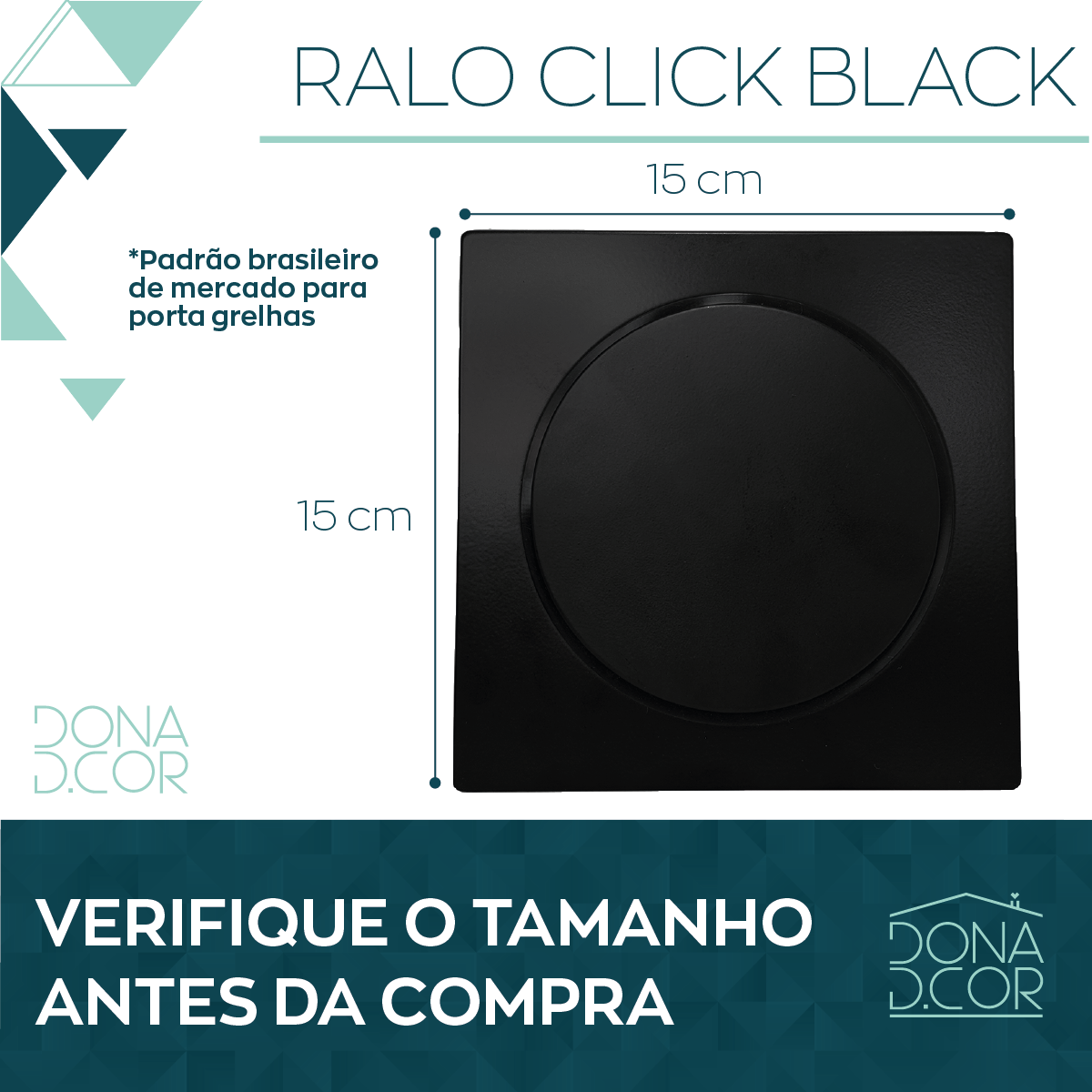 Ralo Preto 15x15 Banheiro Inox Fosco Click Black Inteligente - 2