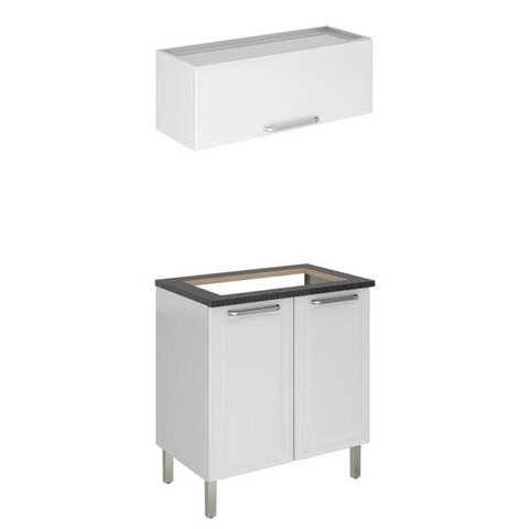 Conjunto Balcão para Cooktop 5 Bocas 2 Portas com Armário Aéreo Horizontal 1 Porta Itatiaia