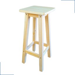 Banqueta Alta Quadrada 70cm Madeira de Pinus sem Pintura Natural Resistente Maciça Banco Banquinho - 5