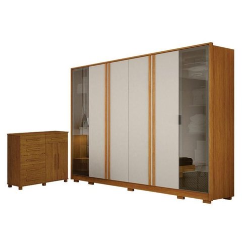 Guarda Roupa Casal Prime 6 Portas Off White com Cômoda São Paulo 6 Gavetas 2 Portas Cinamomo –