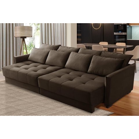 Sofá sem Caixa Retrátil Reclinável 2,50m Cairo Veludo Marrom Mirra Decor