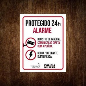 Placa De Segurança - Protegido 24H Alarme Polícia (36X46)