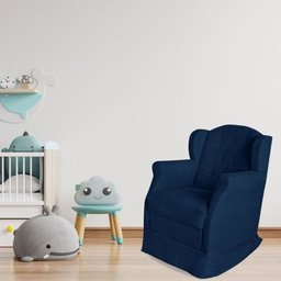 Poltrona Cadeira Amamentação Balanço Conforto Suede Manuela:Azul Marinho - 2