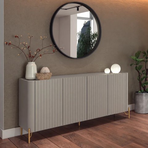 Buffet Bend 180 cm Porta Frisada Incolar Grigio com Pé Dourado