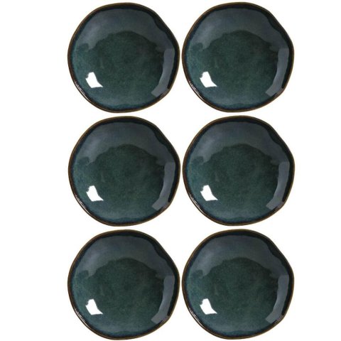 Jogo 6 Pratos Fundos Sopas Caldos 21cm em Cerâmica Stoneware Orgânico Oceano Azul Porto Brasil
