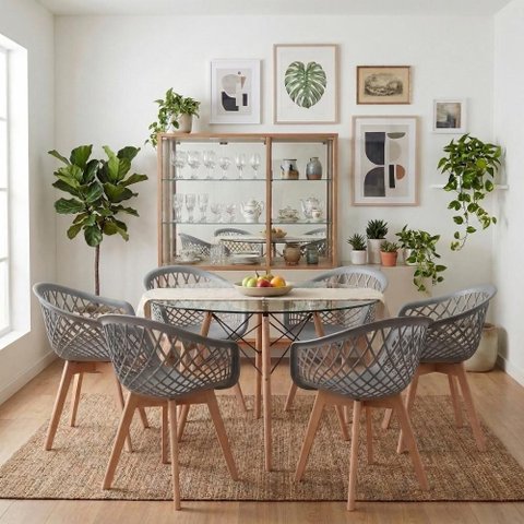 Kit Mesa Eames Vidro 110cm + 6 Cadeiras Web Wood - Seat&Co