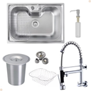 Ver imagem 1 de Kit Cuba Única + Acessórios com Torneira Gourmet Cromada Vip de Parede e Lixeira de Embutir 5 L