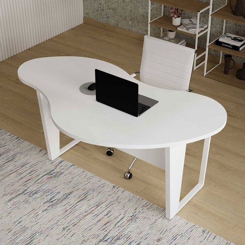 Escrivaninha Escritório Home Office Orgânica 171cm x 84cm em MDF Pés Metal Industrial Executive
