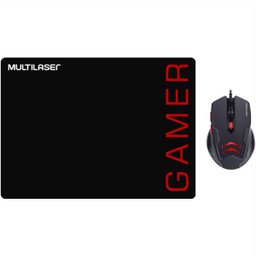KIT MOUSE PAD E MOUSE 3200DPI GAMER PRETO E VERMELHO MO306 - 1
