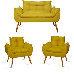 Kit Namoradeira Opala + 2 Poltronas para Sala Balaqui Decor Cor:amarelo - 1