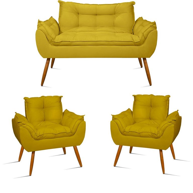 Kit Namoradeira Opala + 2 Poltronas para Sala Balaqui Decor Cor:amarelo Kit Namoradeira Opala + 2 Poltronas para Sala Balaqui Decor Cor:amarelo