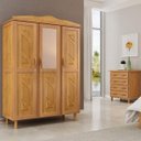 Ver imagem 1 de Conjunto Guarda Roupa Casal 3 Portas com Espelho e Cômoda 4 Gavetas Marrom