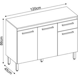 Balcão para Cozinha Dama Com Tampo 3 Portas e 1 Gaveta Demóbile - 4