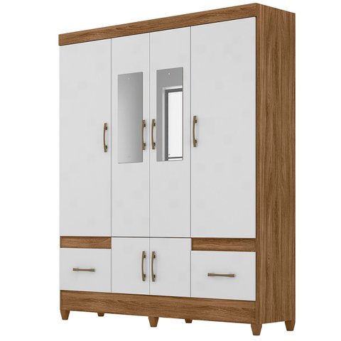Guarda Roupa Ms912 165cm 6 Portas Naturale Branco com Espelho Moval