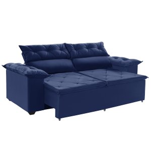 Sofá Compact 200cm Retrátil, Reclinável Azul com Molas Espirais