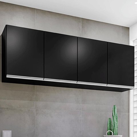 Armário Aéreo Marcos 160cm 4 Portas MDP-BP Preto Gran Belo