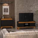 Ver imagem 1 de Conjunto Buffet 2 Portas e Rack para Tv 50 Polegadas Ripado 136cm - Vianossa - Preto/cedro