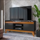 Ver imagem 3 de Conjunto Buffet 2 Portas e Rack para Tv 50 Polegadas Ripado 136cm - Vianossa - Preto/cedro