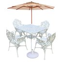 Ver imagem 1 de Jogo de Jardim com Mesa Quadrada 4 Cadeiras Aluminio Fundido e Guarda Sol