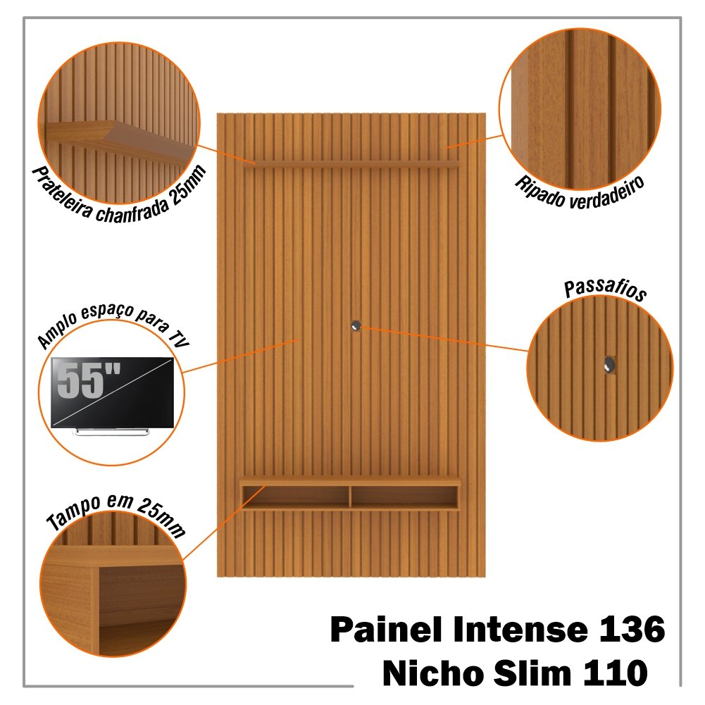 Painel Ripado para Tv até 55 Polegadas Intense com Nicho 139cm - 2