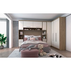 Guarda Roupa de Canto Casal 5 Gavetas e 8 Portas Avelã Rústico com Areia Master Luciane Móveis