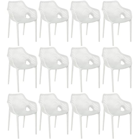 Kit 12 Cadeiras de Jantar Design Suits com Braços Empilhável em Polipropileno - Branco