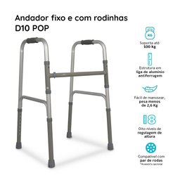Andador Alumínio com Barra Fixo, Móvel e Dobrável D10 Pop Dellamed - 2