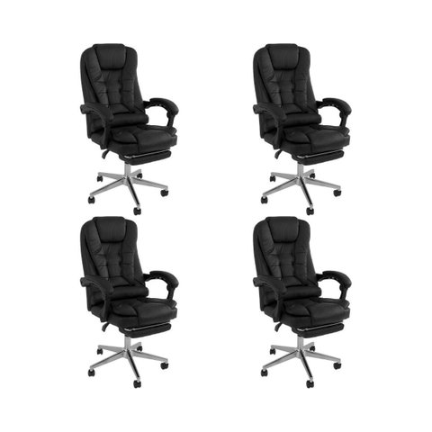 Kit 4 Cadeira Presidente Ergonômica Apoio para Pés Ajustável - Preto
