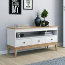 Ver imagem 1 de Rack para Tv 120cm C/ Nicho e 3 Gavetas Puxadores em Metal Cor:mel Branco