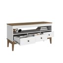 Ver imagem 4 de Rack para Tv 120cm C/ Nicho e 3 Gavetas Puxadores em Metal Cor:mel Branco
