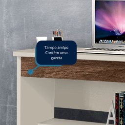 Escrivaninha Mesa Computador com Gaveta - Mod.1225 Cor:off White/freijó - 3