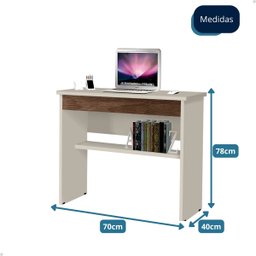 Escrivaninha Mesa Computador com Gaveta - Mod.1225 Cor:off White/freijó - 7