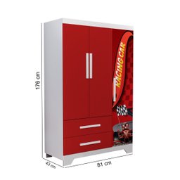 Kit Guarda Roupa e Cômoda Infantil Resistente Design Carros:vermelho - 4