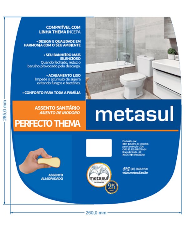 KIT 3 ASSENTO SANITÁRIO PERFECTO THEMA ALMOFADADO PRETO METASUL - 3