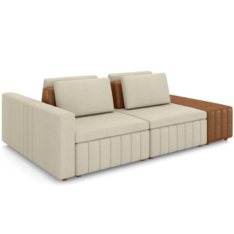 Sofá Ilha com Puff para Sala Living 245cm Amber M03 Linho Cru Couríssimo Whisky - Lyam Decor