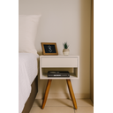 Ver imagem 5 de Mesa de Cabeceira Retrô Off White 40cm Mdf – Pé Palito Castanho – Vai Montada