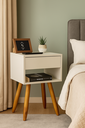Ver imagem 4 de Mesa de Cabeceira Retrô Off White 40cm Mdf – Pé Palito Castanho – Vai Montada