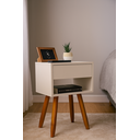 Ver imagem 1 de Mesa de Cabeceira Retrô Off White 40cm Mdf – Pé Palito Castanho – Vai Montada