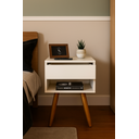 Ver imagem 3 de Mesa de Cabeceira Retrô Off White 40cm Mdf – Pé Palito Castanho – Vai Montada