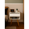 Mesa de Cabeceira Retrô Off White 40cm Mdf – Pé Palito Castanho – Vai Montada - 3