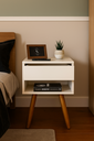Ver imagem 3 de Mesa de Cabeceira Retrô Off White 40cm Mdf – Pé Palito Castanho – Vai Montada