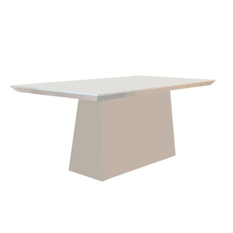 Mesa de Sala Jantar Luna + Tampo Madeirado Vidro Reto 180x90cm Off White - Rufato