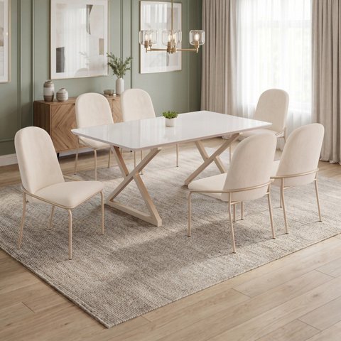 Conjunto para Sala de Jantar Mesa Império 120x90 com 6 Cadeiras Rubi