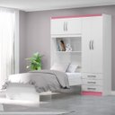 Ver imagem 1 de Roupeiro com Cama Lisboa 4 Portas - Branco/pink