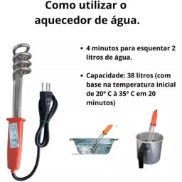 Aquecedor Elétrico de Água Mergulhão Ebulidor Fervedor de Água Rabo Quente Alumínio Instantâneo 127v - 2 Aquecedor Elétrico de Água Mergulhão Ebulidor Fervedor de Água Rabo Quente Alumínio Instantâneo 127v - 2