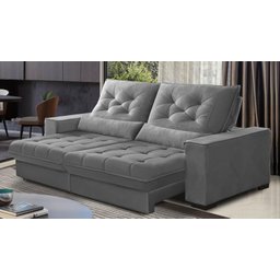 Sofá Retrátil e Reclinável 2,10 Suede Pillow Top Cinza Juliette Sofá Casa - 2