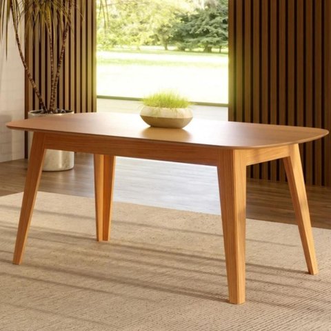 Mesa Jantar 180cm Cantos Arredondados 100% MDF Dalla Costa Cor:Carvalho Rosé