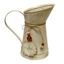 Ver imagem 1 de Vaso Jarro Decor de Metal Rústico Bege Plaquinha Fe 19,5 Cm