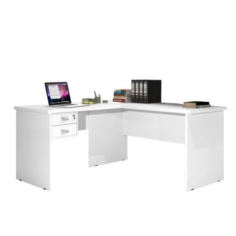 Escrivaninha Mesa Escritório em L Thor 2 Gavetas 150cm Espresso Móveis Branca